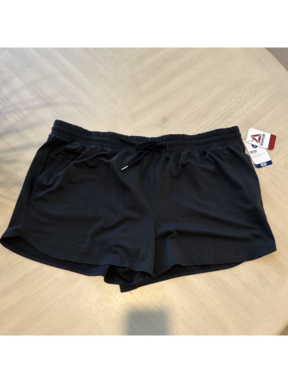 reebok legacy short 2xl black polyester drawstring elastic waist training women